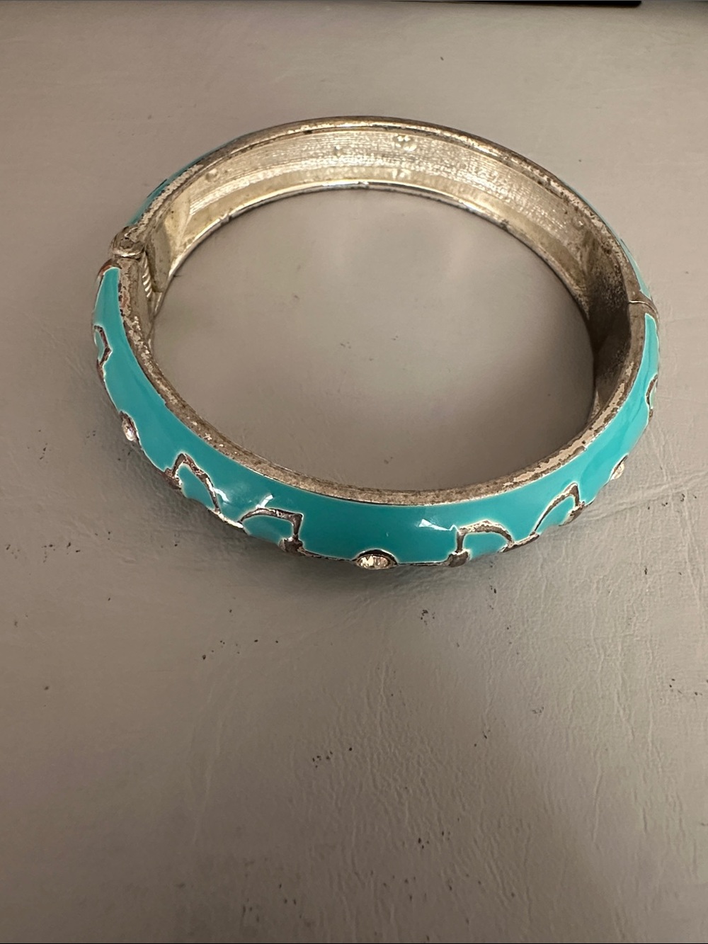 Sequin Turquoise Enamel Floral Accent Bangle Bracelet - Women Jewelry